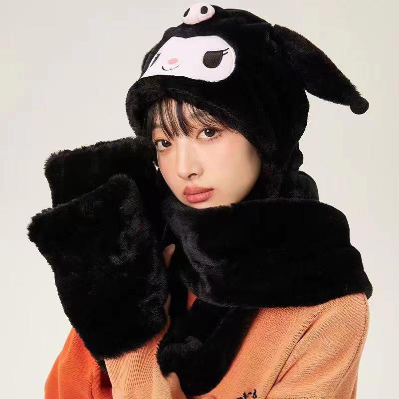Pacha dog ears moving hat scarf gloves one-piece Winter thickened Sanrio ear scarf one-piece three-in-one