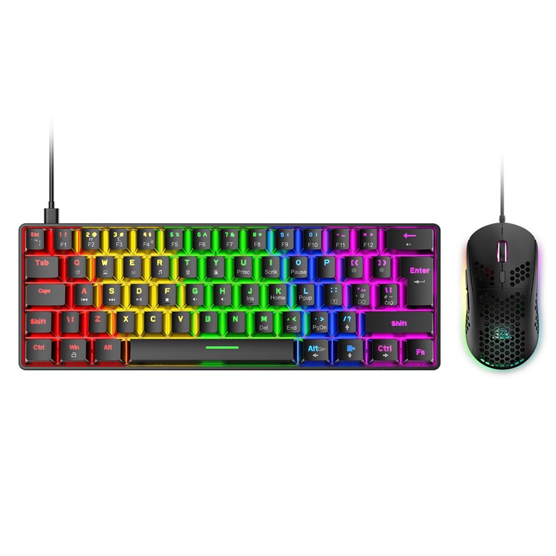 Free Wolf T60 keyboard and mouse set 62 key real mechanical keyboard tablet notebook RGB gaming keyboard and mouse set