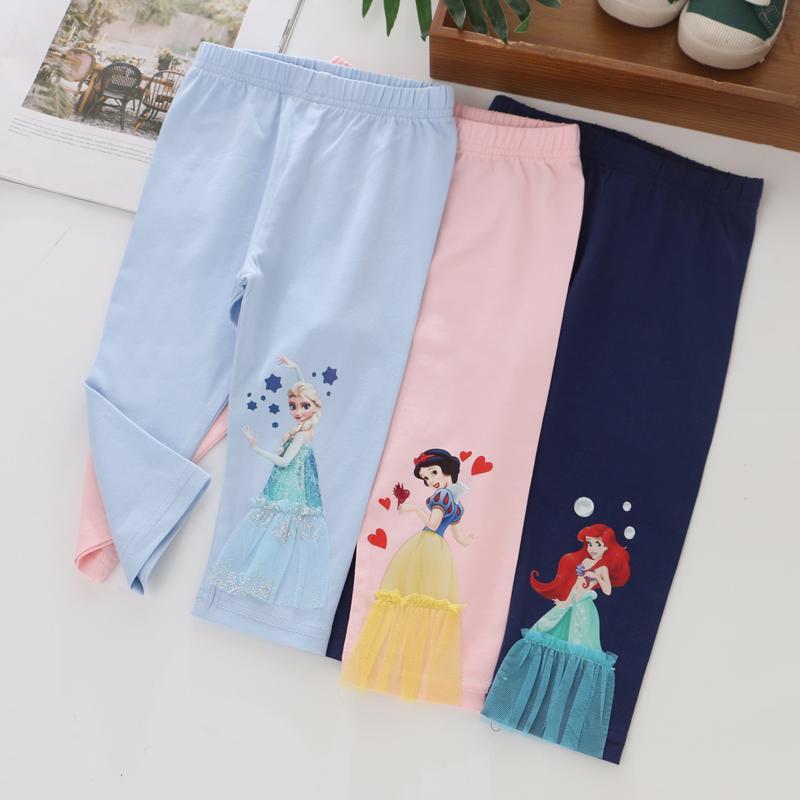 Girls Spring and Autumn New Children's Wear Baby Cartoon Princess Aisha Outer Wear Leggings Pants All-match Western Style Seven Points