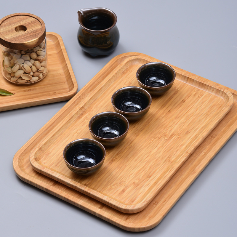 日式茶具茶盤家用桌面水杯長方形竹製托盤酒店創意餐廳燒烤盤批發