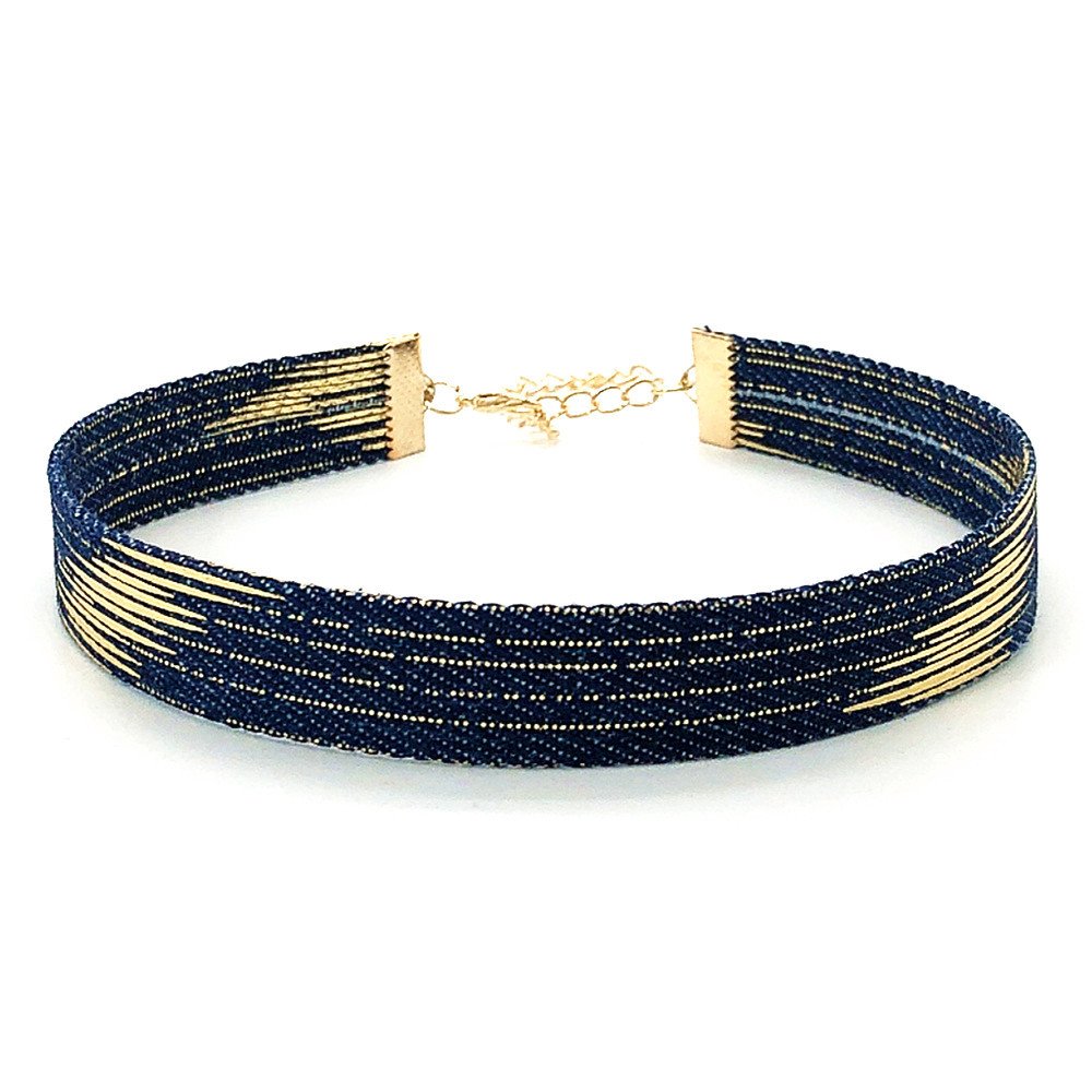 New European and American cross-border niche personalized artistic Denim fabric short chain necklace necklace Women's Mid-ancient style jewelry wholesale