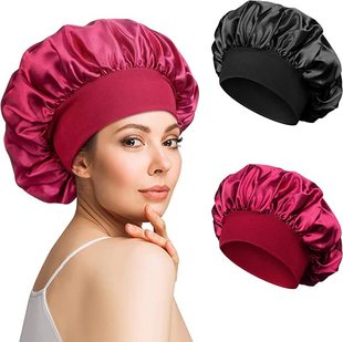 Cross-border new wide-brimmed high elastic satin headband nightcap ladies chemotherapy cap solid color hair care hat factory direct sales