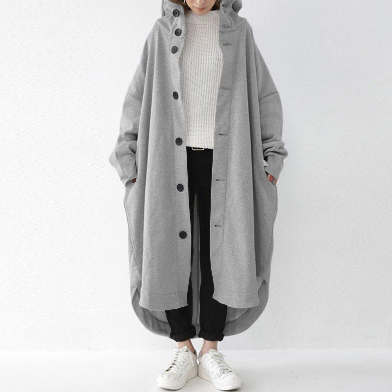 2023 new autumn and winter foreign trade Women's trench coat European and American coat women's hooded mid-length coat