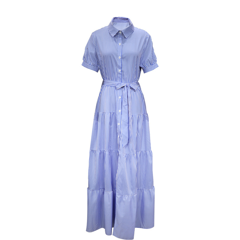 FD492 in stock 2025 cross-border new Amazon fashion striped short sleeve loose long dress