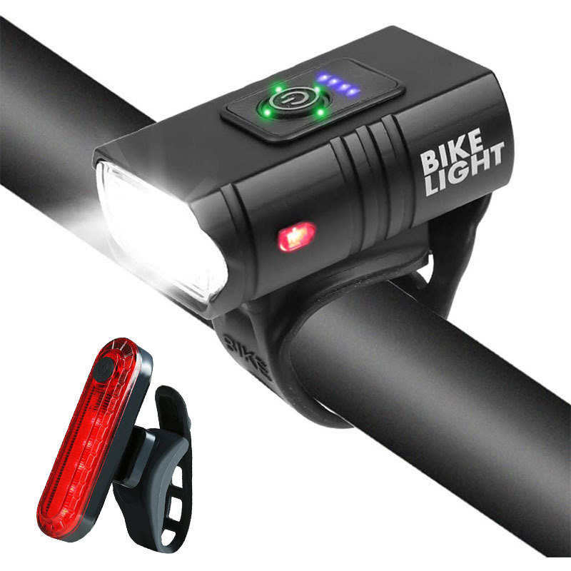 New USB charging night riding headlights [2 lamp beads] adjustable near and far light aluminum bicycle lights