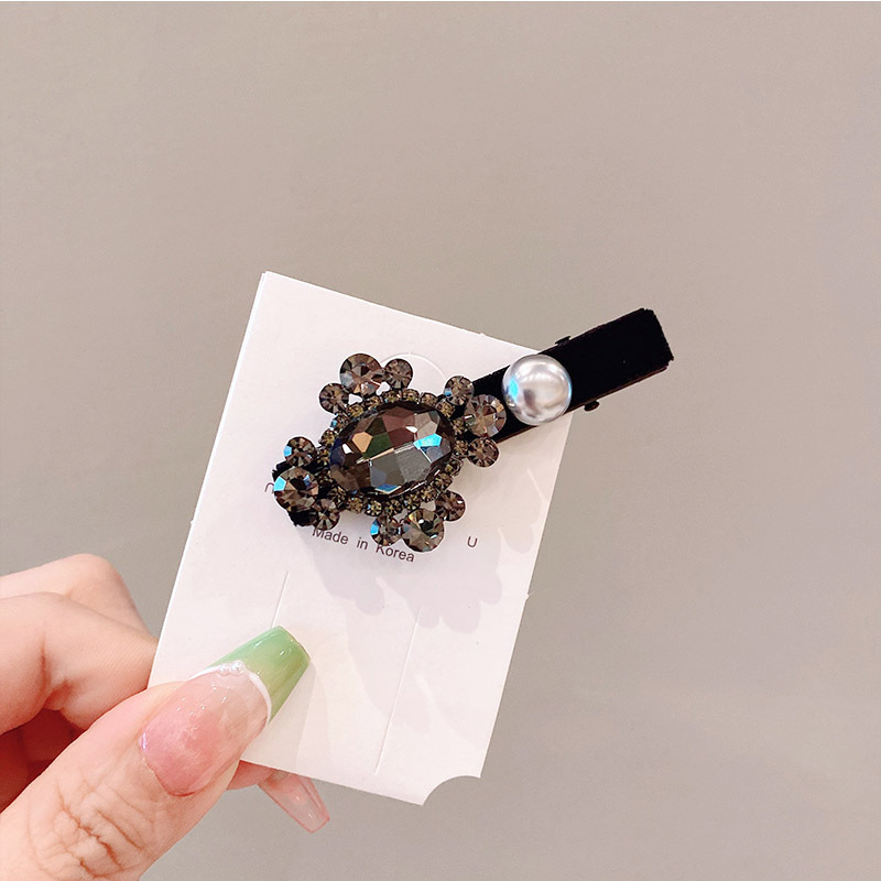 Rhinestone velvet black bangs clip high-grade side clip duckbill clip  style back head Pearl Rhinestone hairpin_voghion.com