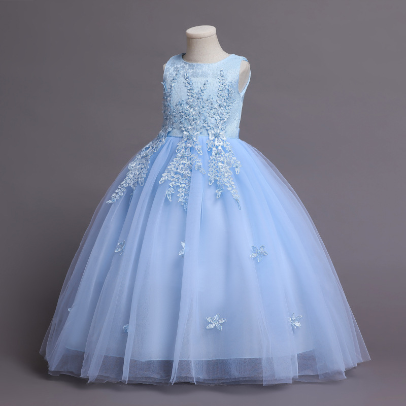 Flower girl's dress Princess girl's waist butterfly sleeveless children's long wedding dress puffy mesh princess dress
