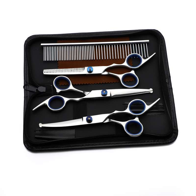 Pet Scissors 6-7 Inch Stainless Steel Round Head Safety Curved Cut Straight Dog Hair Fixer Set Pet Beauty Scissors