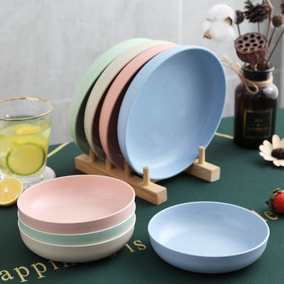 Internet Celebrity Tableware Set Wheat Straw Household Plate Large Creative Plastic Dish Dinner Plate Cute Drop-resistant Dish