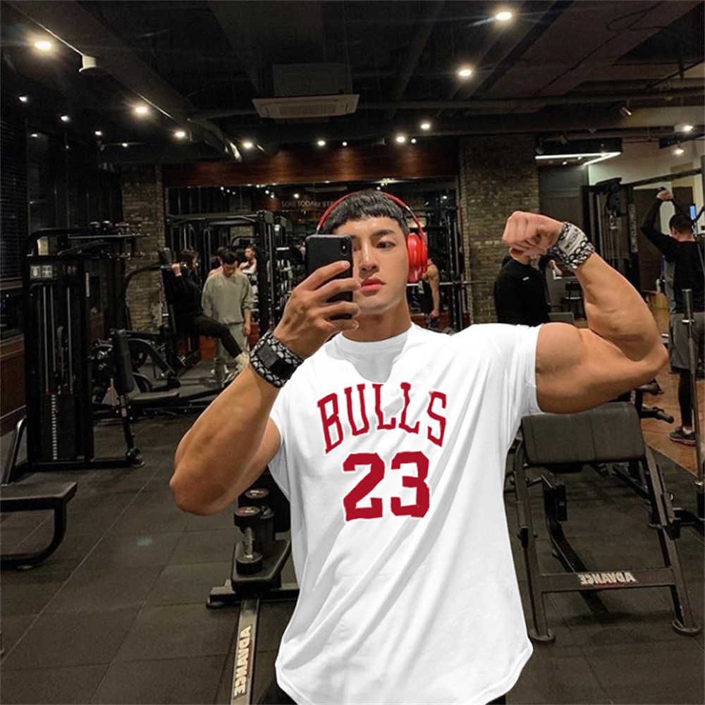 2023 cross-border hot selling men's fitness top T-shirt Bull 23 printed compression breathable sports clothing