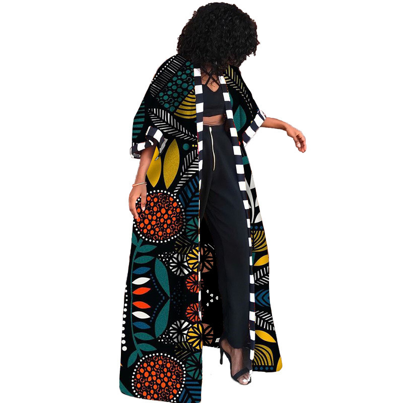 LG001 African Ethnic Style Women's Coat Long Printed Kimono Foreign Trade Source Cross-border 2024 New Coat_voghion.com