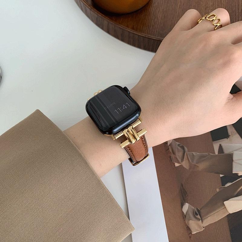 For Apple Watch S10 Strap High-grade Genuine Leather iwatch9876543se Generation Small Man Waist Autumn and Winter Leather