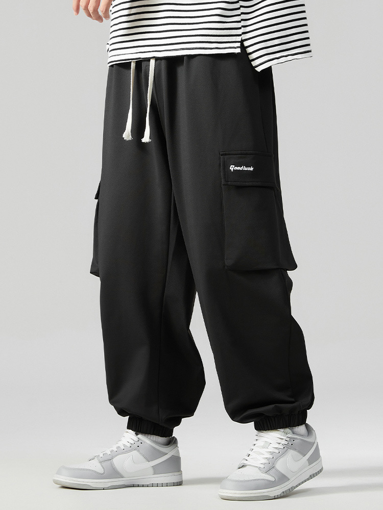 K8279 extra large size overalls men's fashionable American hip hop new letter embroidered fat casual ankle-tied pants