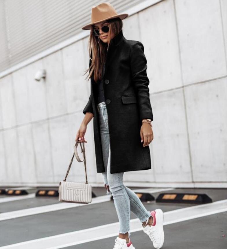 2023 Independent station wish Amazon new autumn and winter fashion casual long sleeve button tweed coat coat women's clothing