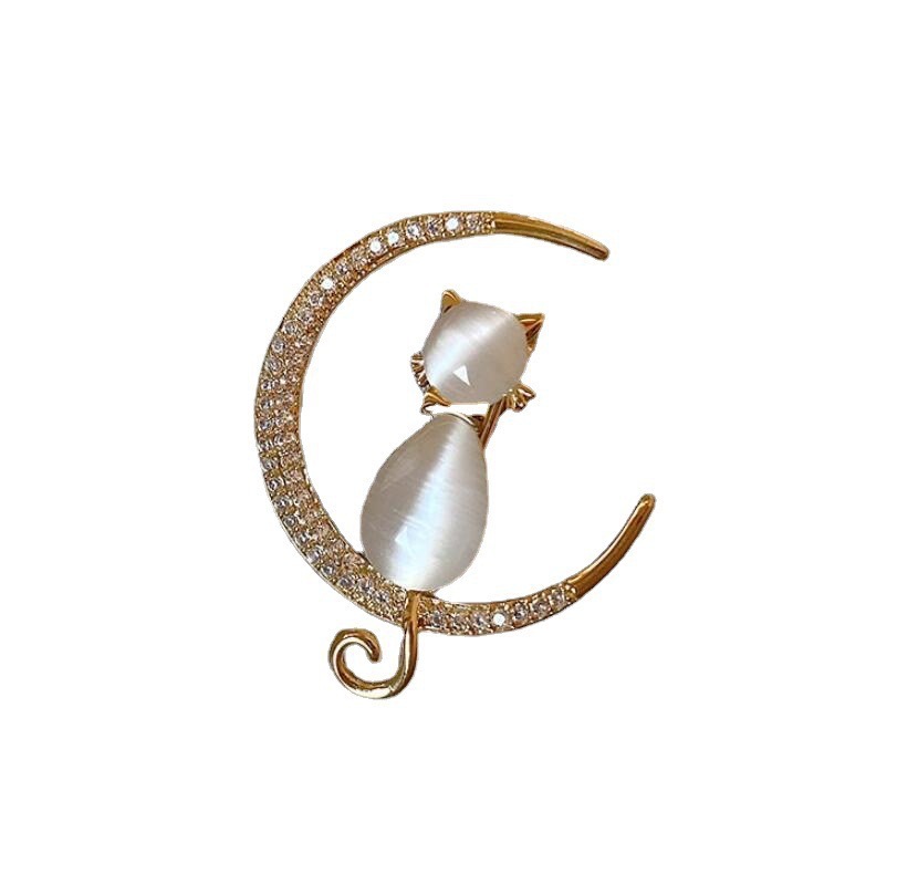 Fashion Opal moon kitten brooch high-end cartoon animal clothing accessories suit corsage high-grade PIN