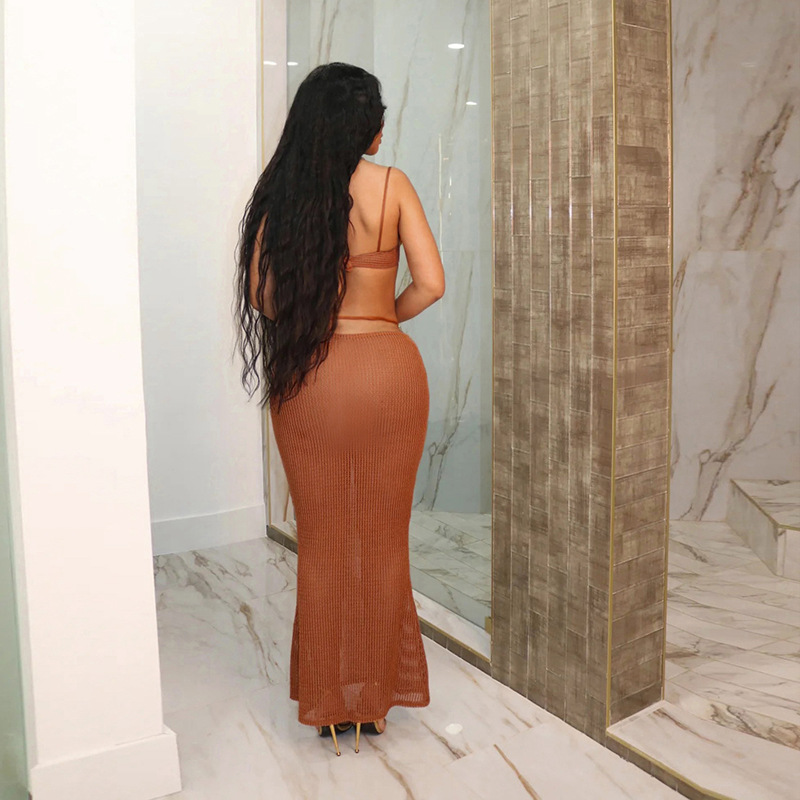 Cross-border European and American Style 2024 Summer New Sexy Spice Girl Perspective Lace-up Top Low Waist Slim-fit Skirt Set