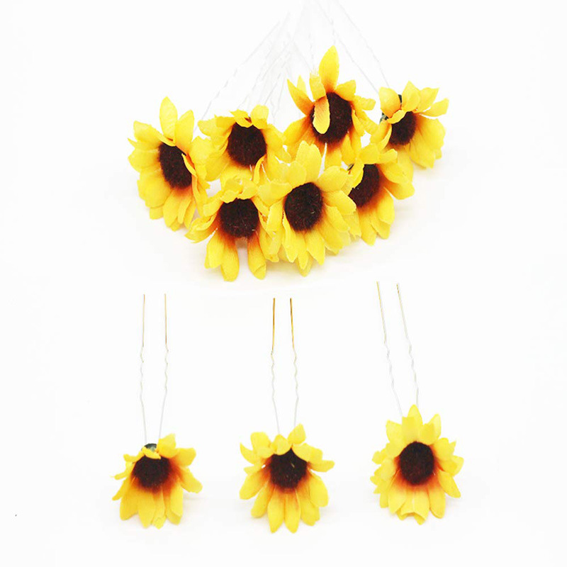 Daisy Sunflower Hair Needle U-Shaped Hair Fork Wedding Party Hair Decoration Headflower Bride Bridesmaid Artificial Flower Headwear