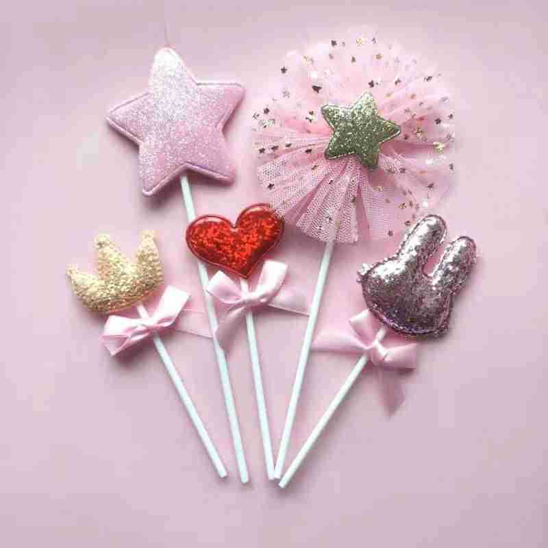 New creative cake decoration flag five-piece Love star Crown rabbit ear heart cake accessories plug-in