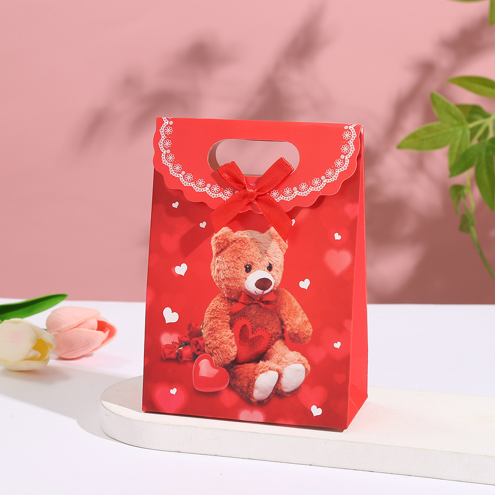 ins style Valentine's Day white cardboard gift bag puppet bear color printing couple anniversary gift white cardboard bag
