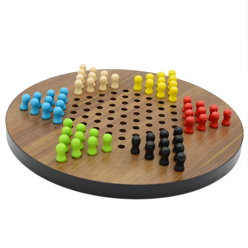 Qi Xiong wooden checkers children's double puzzle table game round board factory direct cross-border exclusive