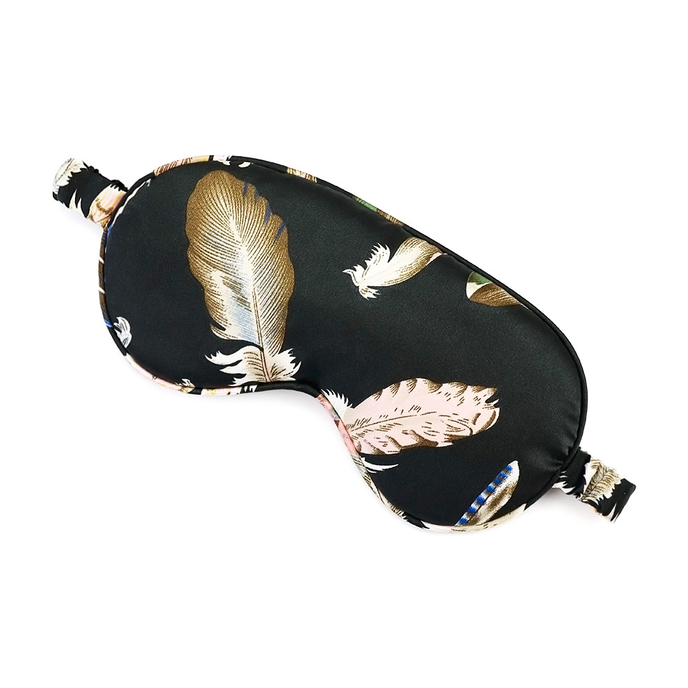 Black imitation silk eye mask wholesale fashion feather digital printing shading sleep double silk eye mask