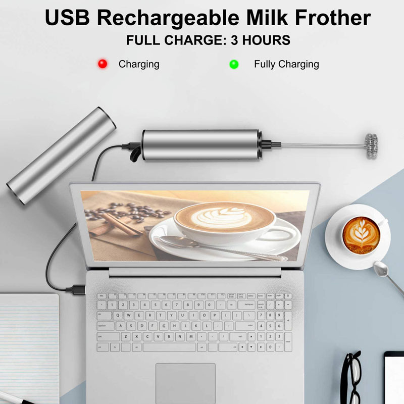 USB rechargeable stainless steel coffee milk frother machine milk frother hand-held mixing electric egg beater