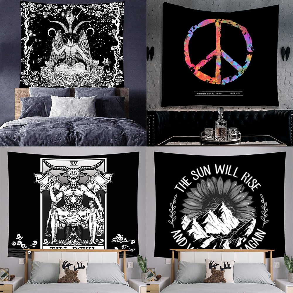 European and American Style Dark Black and White Simple Tapestry ins Amazon Hot Tarot Sun Hanging Cloth Wall Decorative Cloth