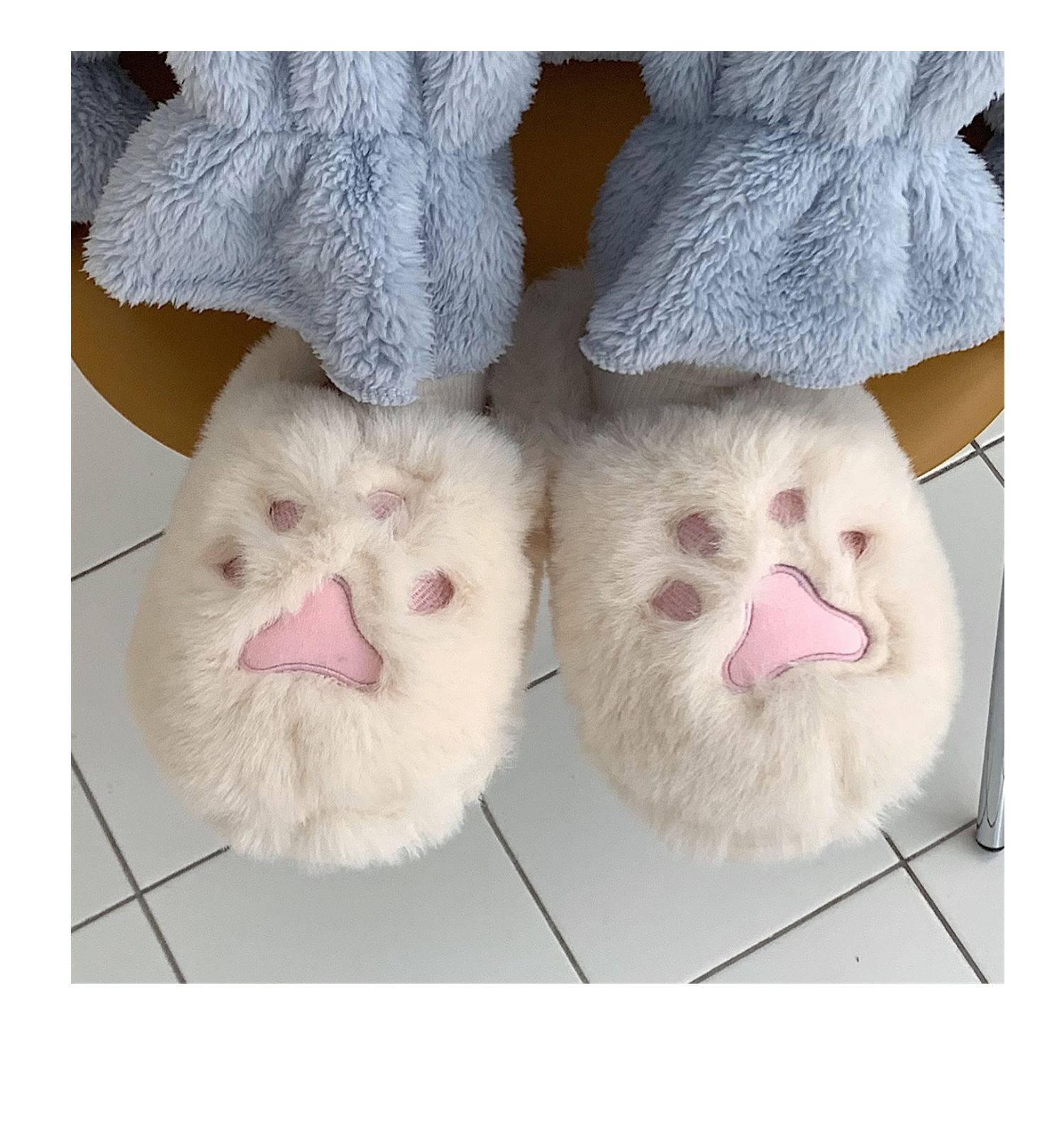 Pantoufles d'hiver en coton à demi-talon pour femme, style coréen, pour étudiante, en forme de cœur, douces et mignonnes, avec griffes de chat_voghion.com