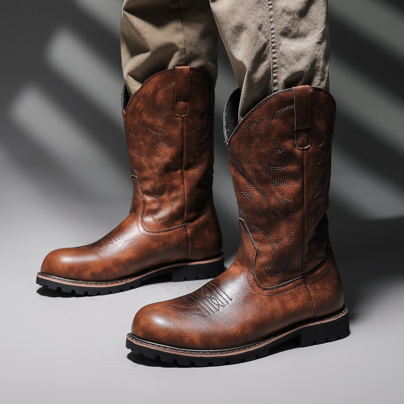 Ameikaji men's high-top overalls boots men's European and American style Western cowboy boots trendy motorcycle riding boots 6091