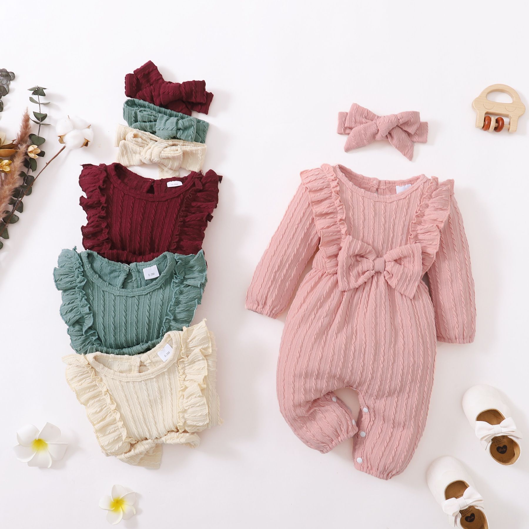 ins Baby Spring and Autumn New Korean-style Explosions Solid Color Long Sleeve Lace One-piece Clothes