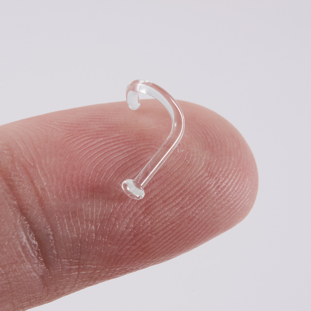 Cross-border new transparent color glass nose nail C- shaped nose ring personality L-shaped 5-shaped curved rod invisible nose ring puncture nose ornaments
