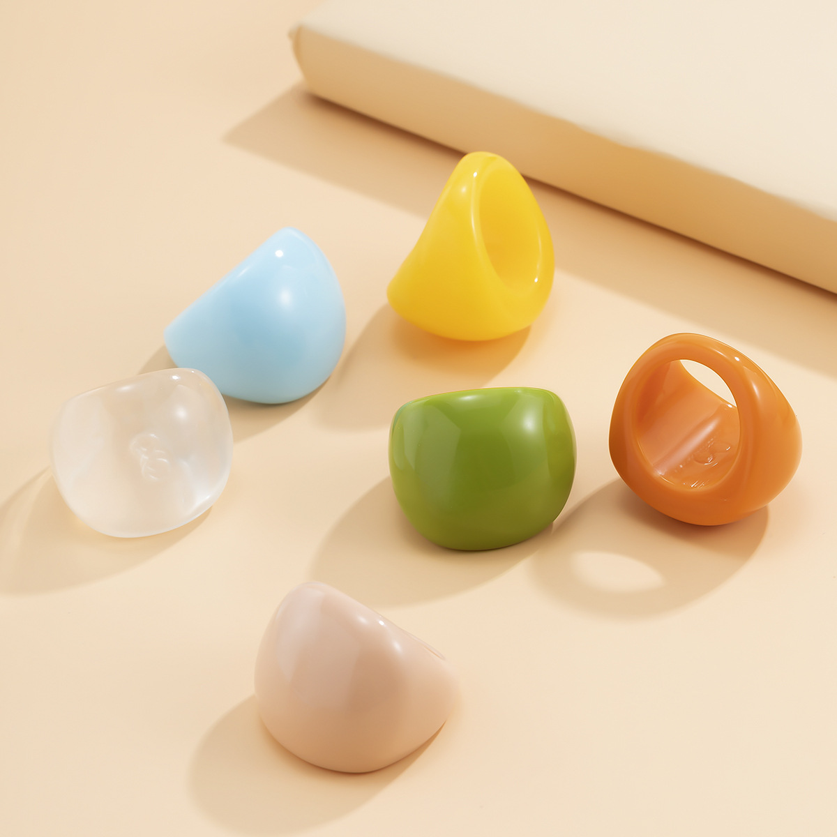 Exaggerated Fashion Candy Color Acrylic Ring Ring European and American Cross-border Exaggerated Geometric Ring Jewelry for Women