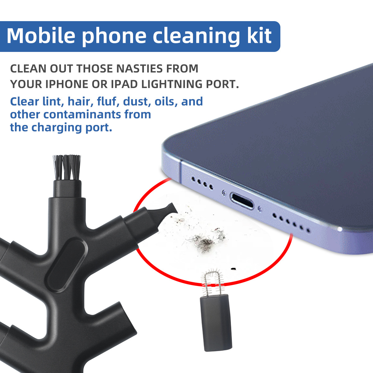 Cross-border new 6-in-1 mobile phone cleaning tool mobile phone headset charging port mobile phone cleaning suit