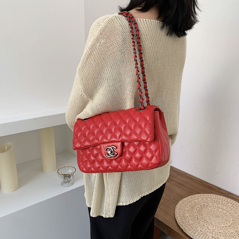 Lingge Women's Bag 2022 New Large Bag Chain Crossbody Chanel Style Lock Flap Square Backpack Shoulder Bag
