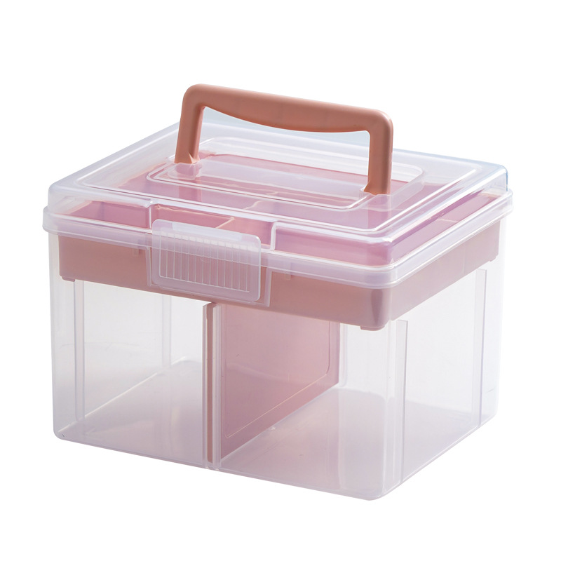 Multi-functional household sundries storage box tea set hair accessories cosmetics storage box transparent compartment with lid handle design
