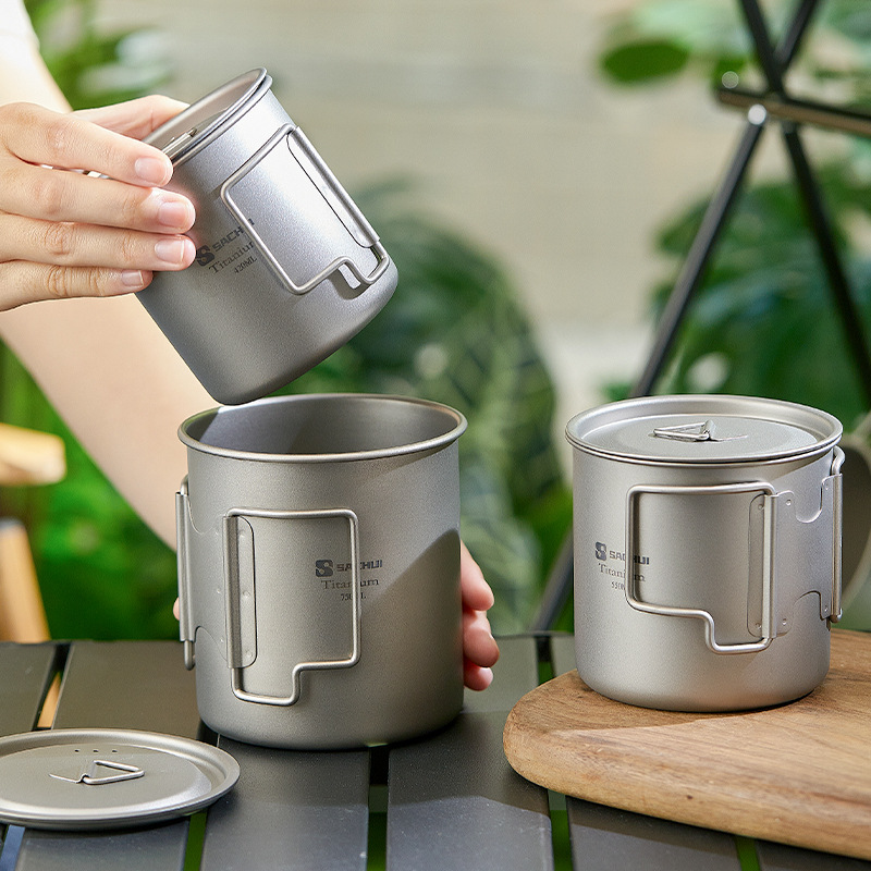 Outdoor titanium cup pure titanium mug camping portable tea cup coffee cup titanium metal camping folding water Cup suit