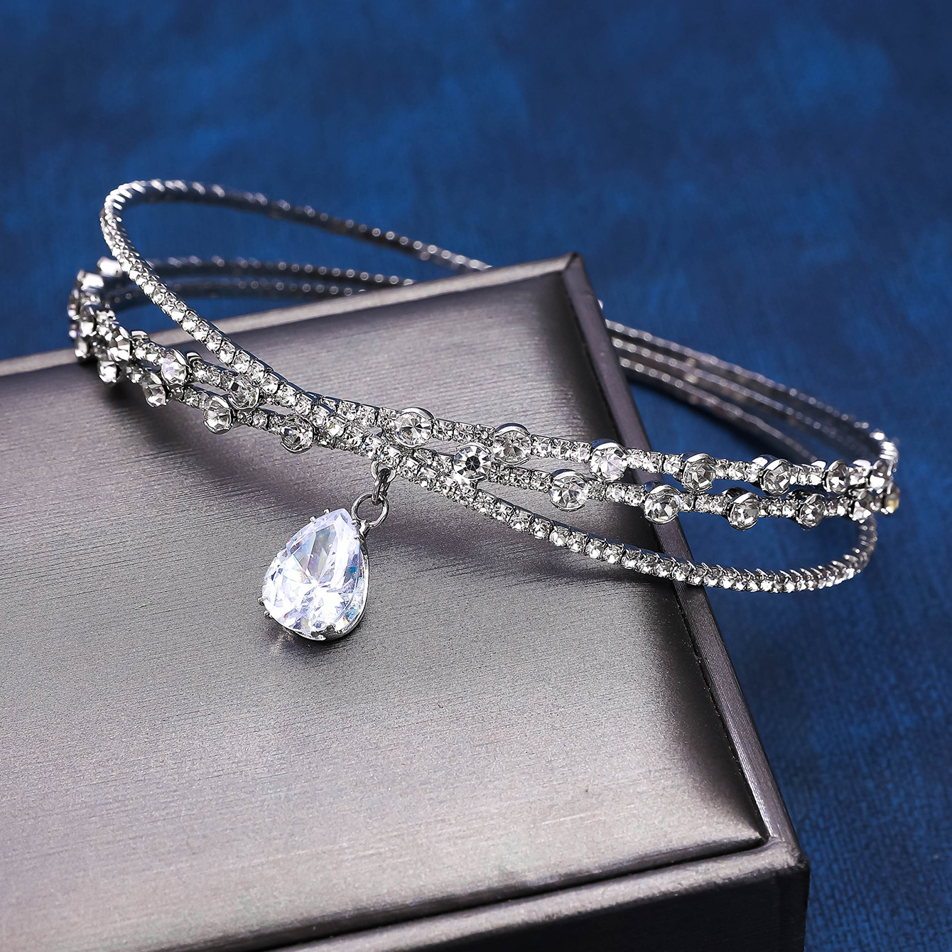 Zircon Water Drop Hair Hoop Large Gems Hair Hoop Headwear Collar Neck Rhinestone Slimming Cross Clavicle Chain Necklace