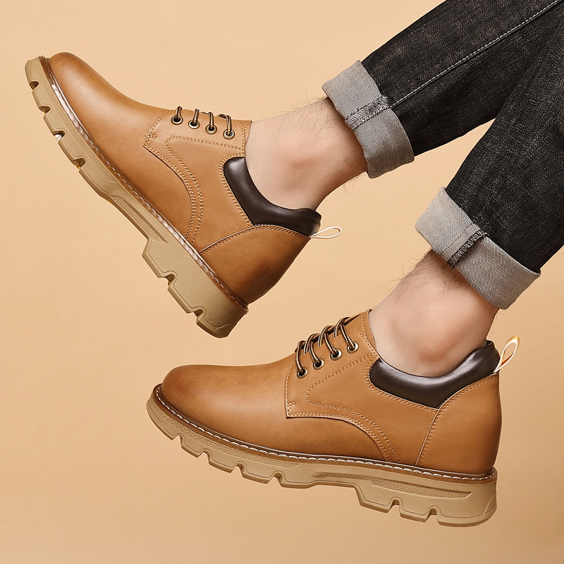Men's Work Shoes 8cm Inner Height Men's Leather Shoes Genuine Leather Outdoor Casual Shoes Low-top Walking Martin Shoes