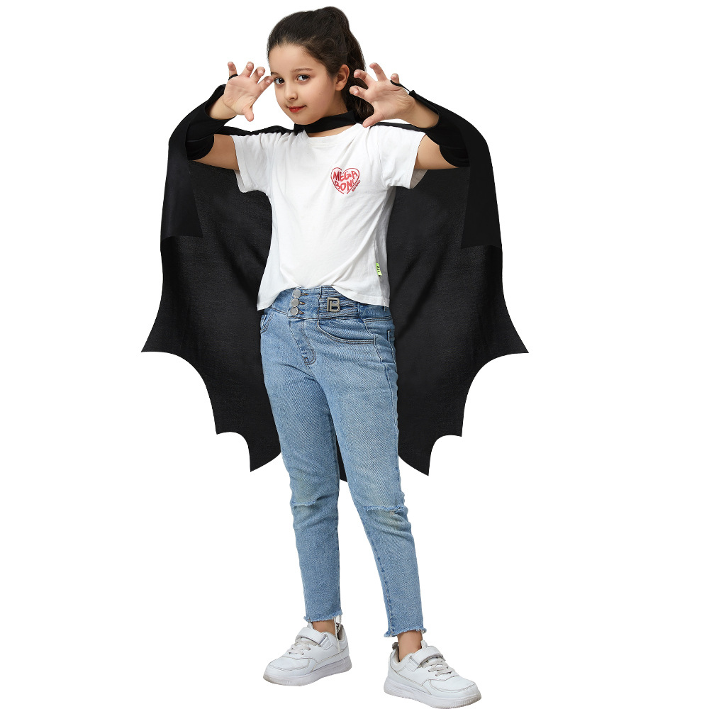 Cross-border Explosions Halloween Cloak Bat-shaped Cloak Sleeve One-piece Black Cloak Set Amazon Hot Sale