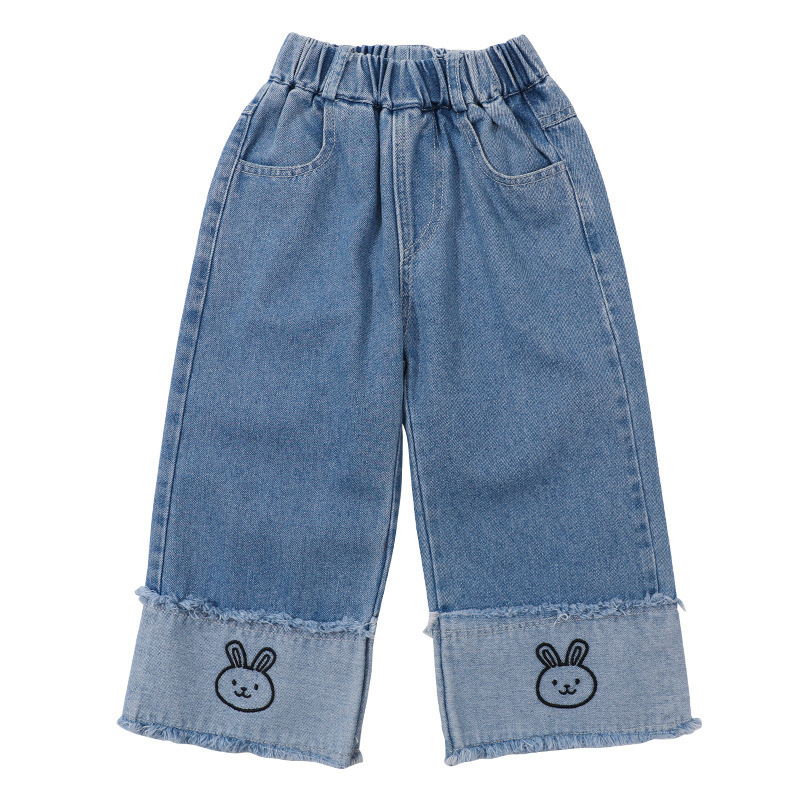 2024 New Spring Girls' Pants Stylisch Outfit Girls' Baby Fried Street Spring and Autumn Children's Jeans Wide Leg Pants