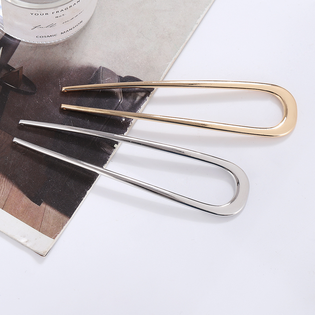 U-shaped double-plug hairpin hair fork women's simple modern metal coiled hair clasp ball head alloy hair pin female