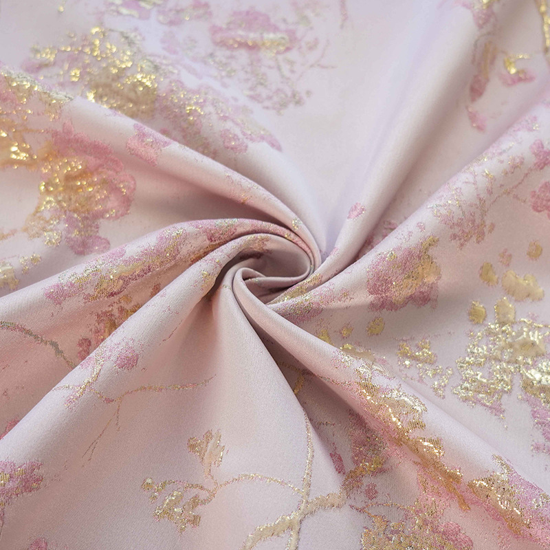 Pink Gold Embossed Elegant Girly Dress Spring and Autumn Jacquard Fabric Micro-elastic Women's Coat Bouquet Decorative Cloth