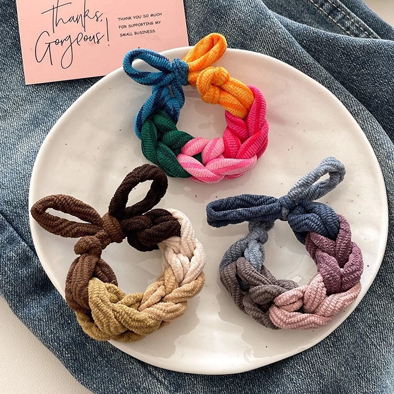 New style woven bow hair band hair rope Korean style thick high elastic braid hair rope rubber band female hair accessories