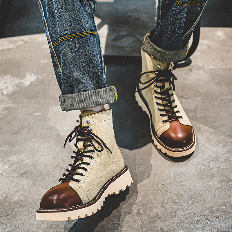 Genuine Leather Martin Boots Men's Tooling Style Autumn and Winter New Arrival Men's British Boots High-Top Retro All-Match Casual Men's Boots