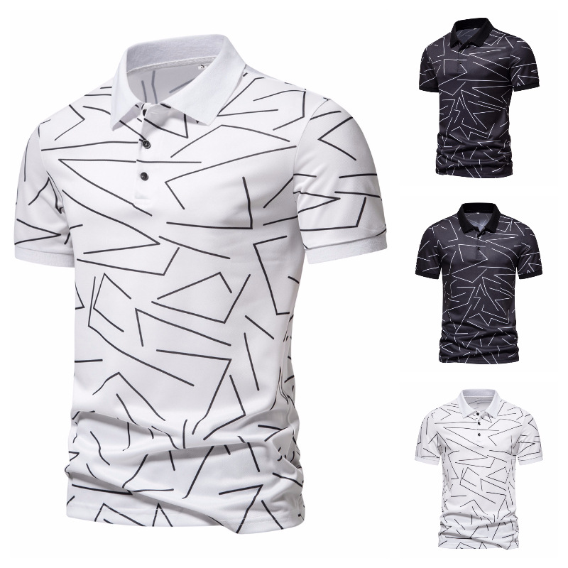 Amazon European and American Summer New Casual Men's Short-sleeved Polo Shirt Striped Printed Lapel Short-sleeved T-shirt Top