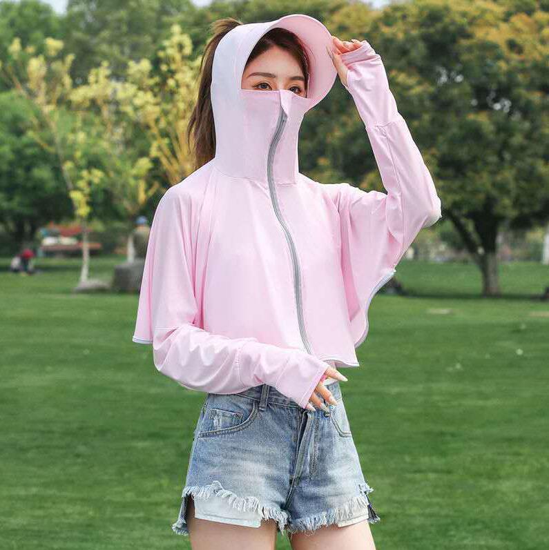 Summer New Hooded Sunscreen Clothing Women's Big Hat Breathable Anti-UV Ice Silk Sunscreen Outdoor Riding Thin Coat