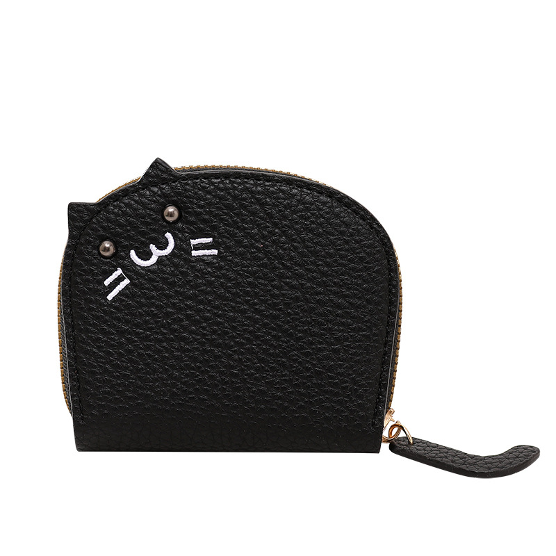[in stock Wholesale] Card Bag Female 2024 New Litchi Pattern Cartoon Cat Embroidery Organ Card Bag PU Card Holder