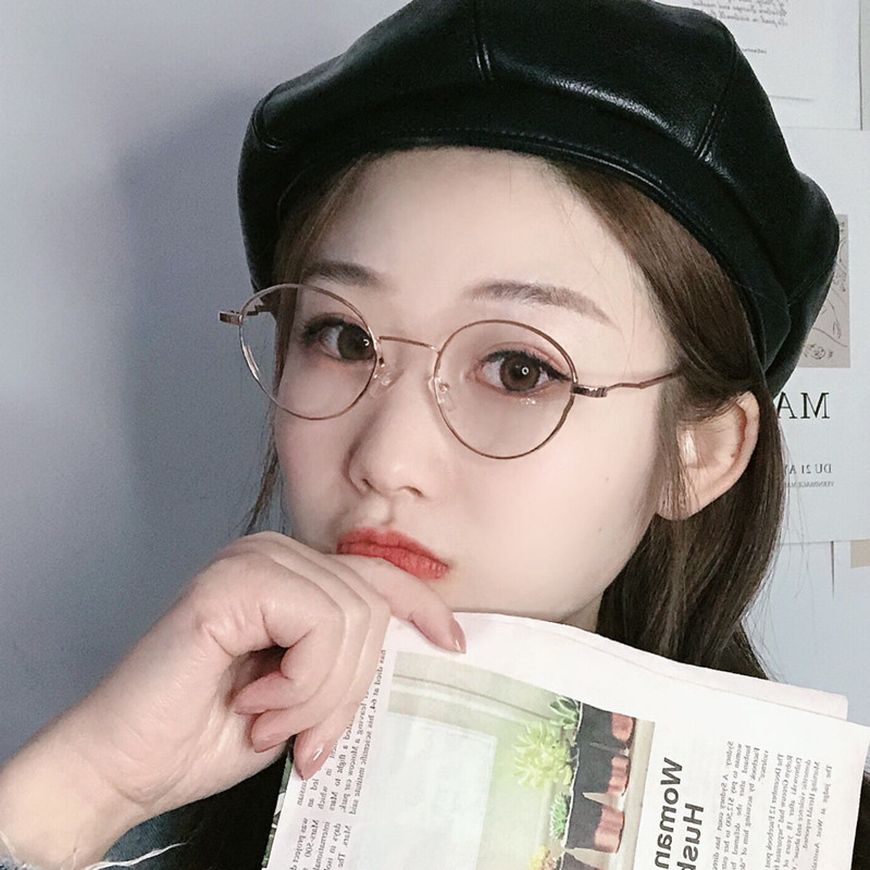 Metal small round frame anti-blue light plain glasses eye protection glasses artistic students with myopia glasses with degrees finished Women