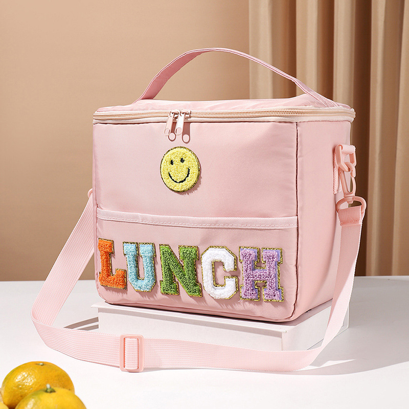 Towel Embroidered Letters Outdoor Large Capacity Crossbody Shoulder Picnic Bag Camping Picnic Travel Thermal Insulation Portable Lunch Bag