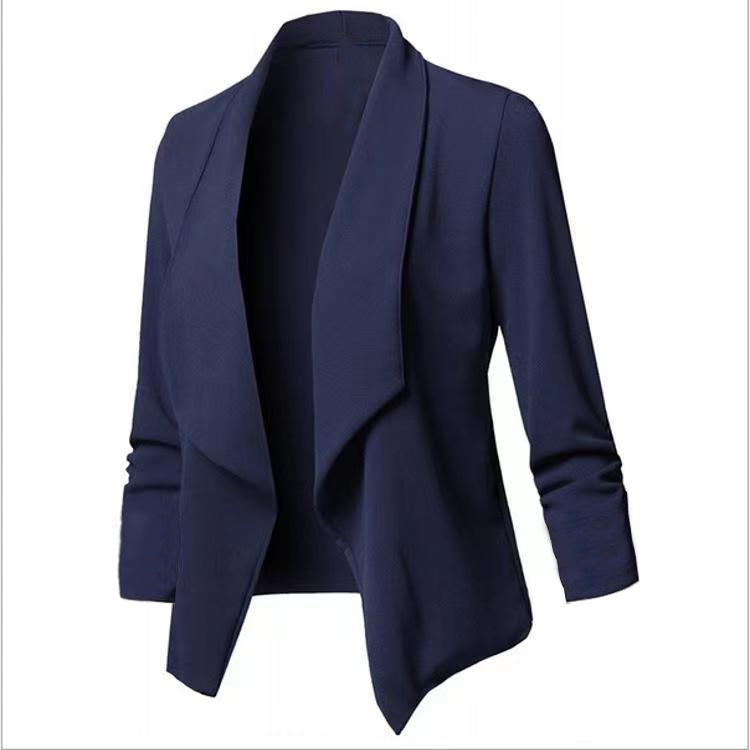 2023 Amazon independent station hot sale slim-fit long-sleeved rubber band solid color all-match collar lapel small suit jacket